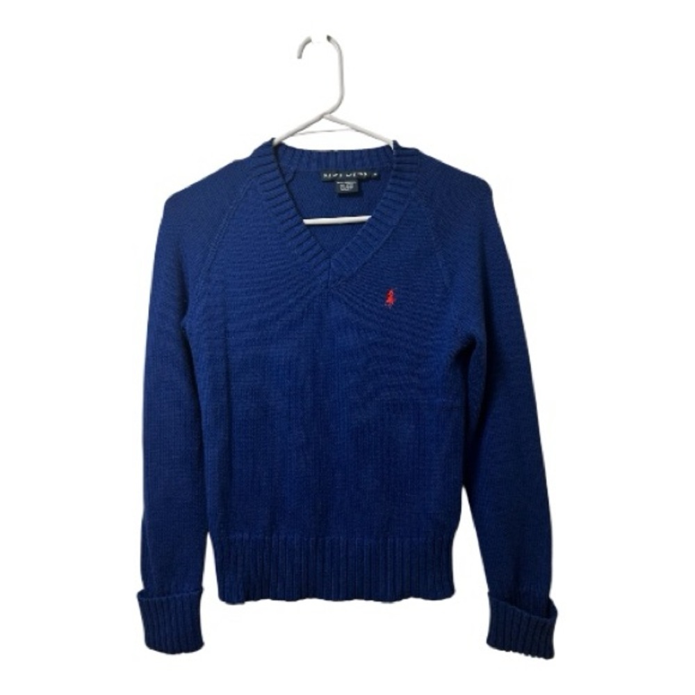Vtg Ralph Lauren Sweater
Women's Medium Royal Blue Jersey Knit V-Neck Pullover
